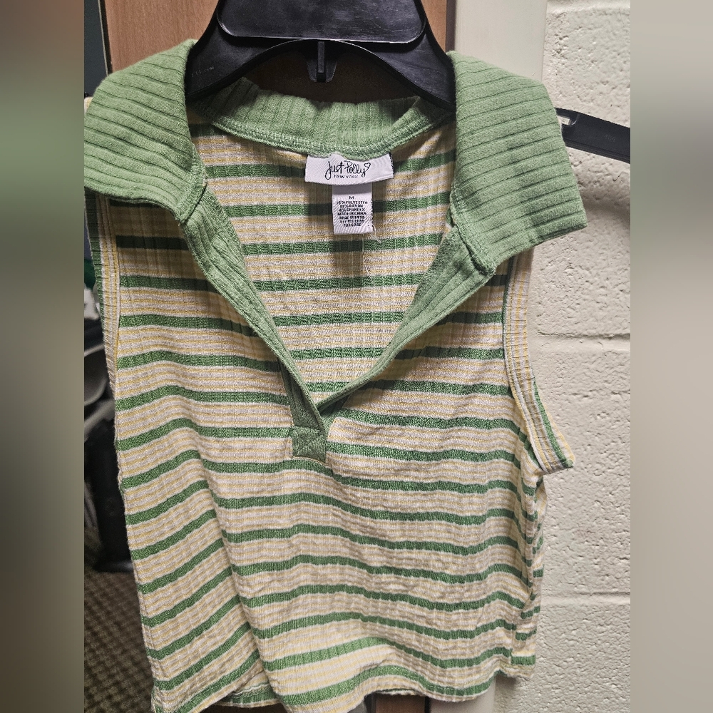 Just Polly Green Striped Crop Top